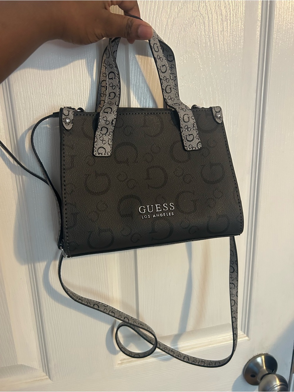 GUESS Black Mini Satchel with Gray Logo Accents